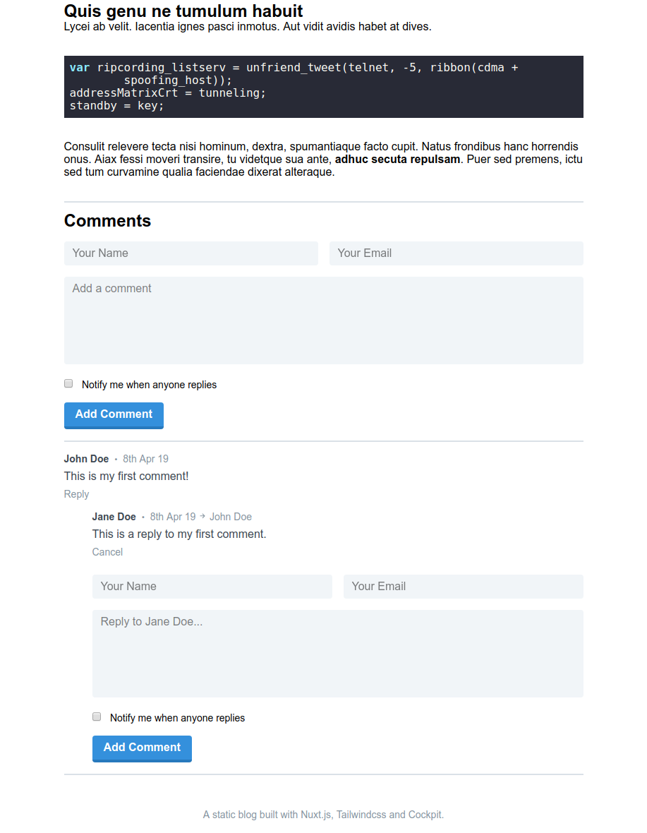 Static Blog Comment Reply