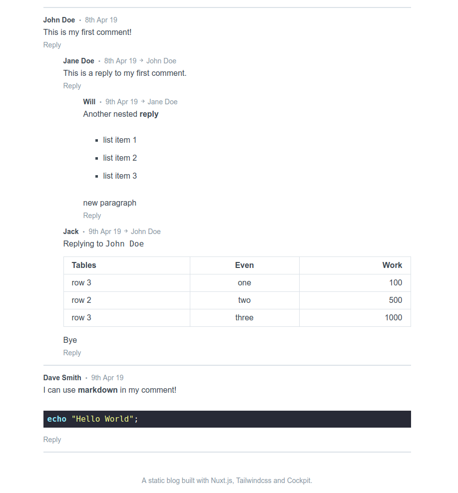 Static Blog Comments